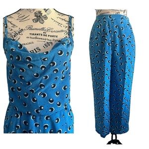 Vintage 80s Eyeball Silk Set – Matching Cowl Tank & Tapered Pants | Arty Rare